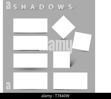 Der Vektor Schatten Effekte - weiße Karten mit realistischen Schatten Stock Vektor