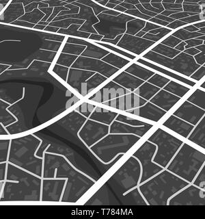 Abstrakte schwarz Stadtplan. Drucken mit Stadt Topographie. Stadt Wohnviertel. Stadtteil Plan. Vector Illustration Stock Vektor