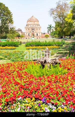 Beautuful Lodhi Garten mit Blumen, Gewächshaus, Gräbern und anderen Sehenswürdigkeiten, New Delhi, Indien Stockfoto