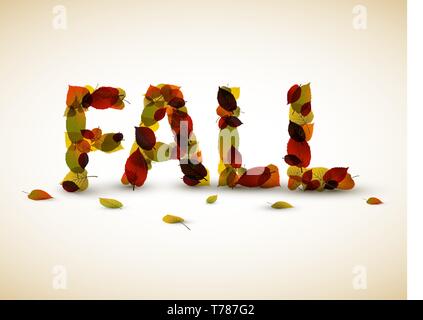 Vektor fallen Schriftzug Abbildung aus bunten Blätter gemacht Stock Vektor