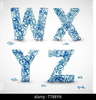 Vector font aus blauen Buchstaben des Alphabets (mein Portfolio für andere Buchstaben prüfen) Stock Vektor