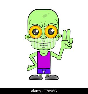 Cute Zombie Junge in T-Shirt und Shorts Logo für Ihr Design Vector Illustration Stock Vektor