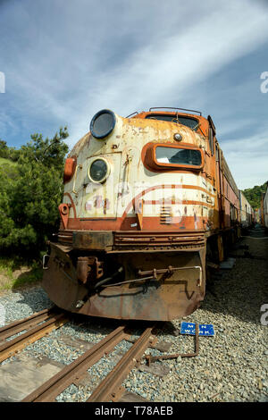 Niles Canyon Bahn hof, Niles, CA - 11 April, 2011: Niles Canyon Bahn hof ist eine private Sammlung von Züge und Waggons, die Wiederherstellen Stockfoto