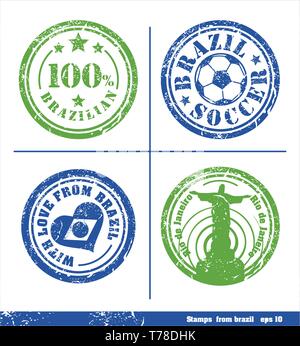 Satz von Briefmarken aus Brasilien. Vektor Elemente für Ihr Design. Stock Vektor