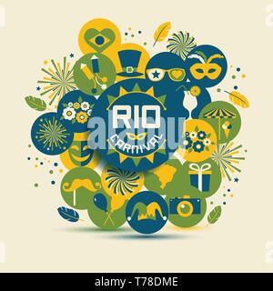 Karneval Vector Illustration. Karneval in Rio Symbole gesetzt. Stock Vektor