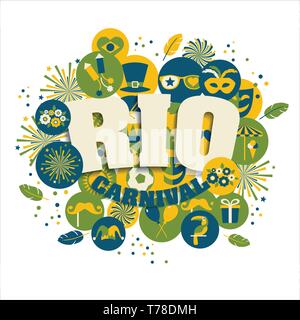 Karneval Vector Illustration. Karneval in Rio Symbole gesetzt. Stock Vektor