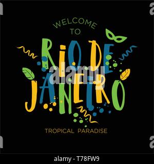 Abbildung: Rio de Janeiro Karneval von Brasilien Ferienhäuser von Farben der brasilianischen Flagge, Brasilien Karneval. Sommer. Stock Vektor