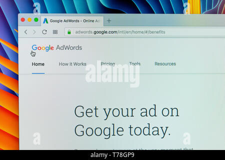 Sankt-Petersburg Russland Dezember 7, 2017: Google Adwords Website auf Apple iMac Monitor. Google AdWords ist ein online Werbung Service. AdWord Stockfoto