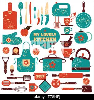 Küche Icons Set von Tools. Farbe vector Hintergrund. Stock Vektor