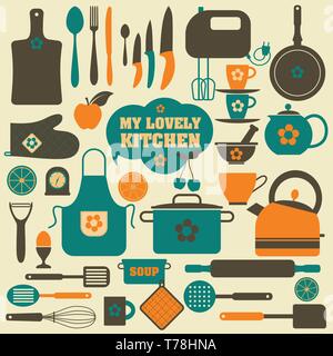Küche Icons Set von Tools. Farbe vector Hintergrund. Stock Vektor