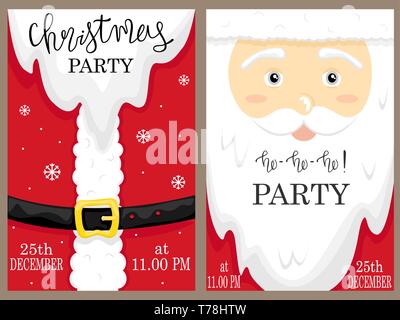 Santa's Gesicht und roten Anzug. Eingestellt von Weihnachten und Neujahr party Poster. Perfekt für Geschenkanhänger, Poster, Banner. Stock Vektor
