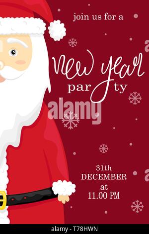 Santa im roten Anzug. Neues Jahr party Poster. Perfekt für Geschenkanhänger, Poster, Banner. Stock Vektor