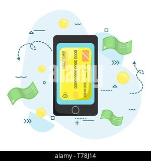 Die Zahlung per Smartphone. Wireless, kontaktlos. Moderne Technologie. Flache Vector Illustration Stock Vektor