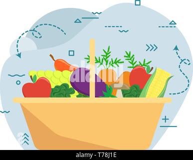 Korb mit Herbst Ernte. Farm Obst und Gemüse. Flache Vector Illustration Stock Vektor