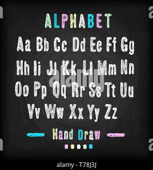 Schiefertafel Font. Hand zeichnen Alphabet. Vector Illustration auf schwarze Textur Hintergrund. Stock Vektor