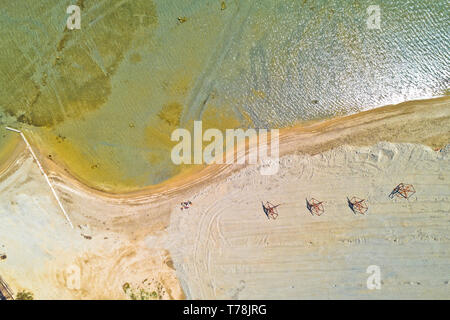 Sand strand Luftbild Drohne, Nin in Dalmatien Region von Kroatien Stockfoto