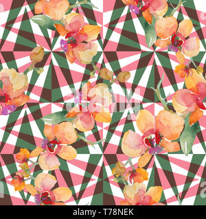 Orchid Blumensträuße Blumen botanischen Blumen. Aquarell Hintergrund Abbildung. Nahtlose Muster. Stockfoto