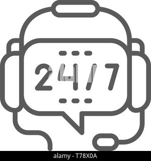 Kopfhörer mit Mikrofon, Rund-um-die-Uhr Service, non stop Support Line Symbol. Stock Vektor