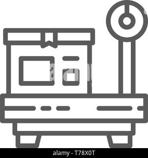 Box auf Skalen, Paket mit einem Gewicht von Symbol Leitung. Stock Vektor