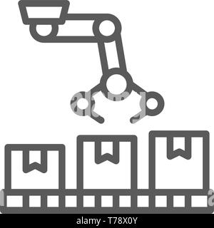 Roboterarm zum Verpacken Förderband, Fertigungsstraße Symbol. Stock Vektor