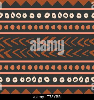 Abstrakte Hand gezeichnet nahtlose, sich wiederholendes Muster in Schwarz, Braun, Orange und Creme. African mudcloth Stoff, Tapeten, Schreibwaren, Branding Identität ein Stock Vektor