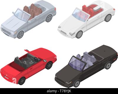 Cabriolet Auto Icons Set, isometrische Stil Stock Vektor