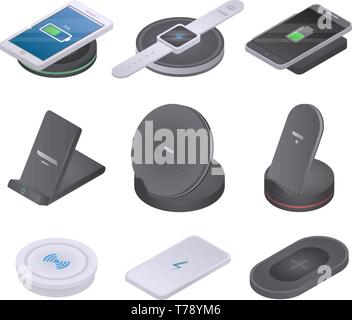 Drahtlose Ladegerät Symbole gesetzt, isometrische Stil Stock Vektor