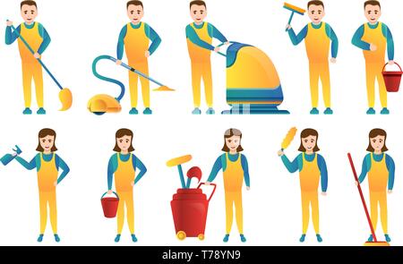 Reinigungsmittel geräte Symbole gesetzt. Cartoon von sauberer Ausstattung Vector Icons für Web Design Stock Vektor