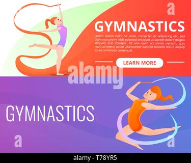 Rhythmische Gymnastik Banner ist. Cartoon Illustration der rhythmischen Gymnastik vektor Banner für Web Design Stock Vektor