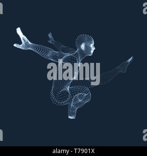Gymnast. Man. 3D-Modell des menschlichen Körpers. Gymnastik Aktivitäten für Icon Health und Fitness Community. Vektorgrafiken aus Teilchen. Stock Vektor
