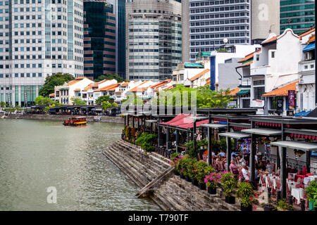 Boat Quay und der CBD Skyline, Singapur, Südostasien Stockfoto