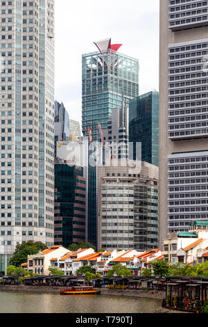 Boat Quay und der CBD Skyline, Singapur, Südostasien Stockfoto