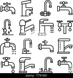 Wasserhahn Symbole gesetzt, outline Style Stock Vektor