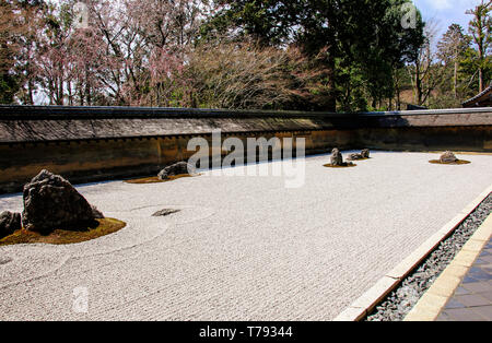 Zen Rock Garden im Ryoanji-tempel im Frühjahr, Kyoto, Japan Stockfoto