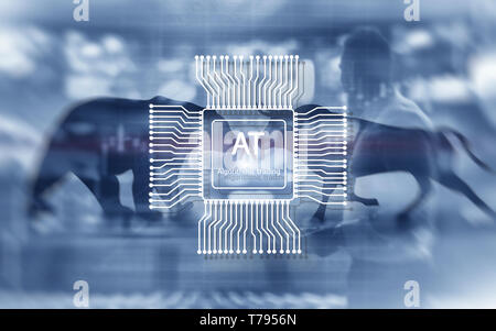 Der algorithmische Handel. Investitionen und Handel Konzept. Bulle und Bär Hintergrund Stockfoto