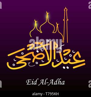 Hand zeichnen Kalligraphie Text von Eid Adha. Eid Mubarak adha Poster Stock Vektor