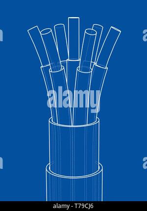 7-adriges Kabel. Wire Frame. Vektor Stock Vektor