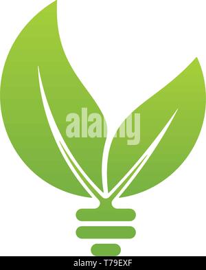 Glühlampe Symbol mit Sonne und Blätter auf weißem Hintergrund. Energie Icon Design. Stock Vektor