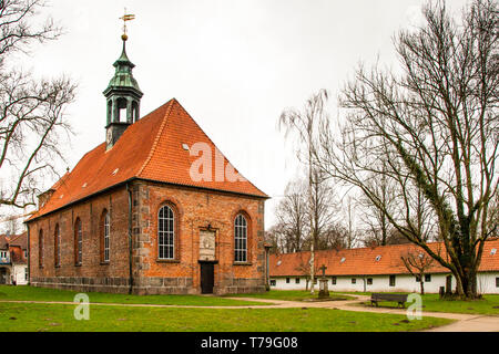 Gottesbuden in Ahrensburg, Deutschland. 22 Häuser (Gottes), die bedürftige Menschen für den symbolischen Betrag von weniger als einem Euro gemietet werden Stockfoto