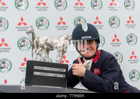 Piggy Französisch an der Preisverleihung des 2019 Mitsubishi Motors Badminton Horse Trials Stockfoto