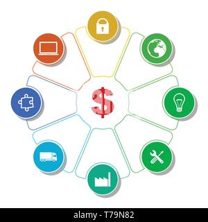 Infografik vector Template für Präsentation, Grafik, Diagramm, Grafik, Geschäft, Industrie und Verkehr Konzept mit 8 Optionen Stock Vektor