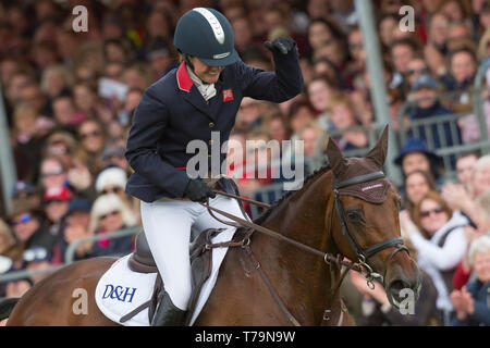 Piggy Französisch an der Preisverleihung des 2019 Mitsubishi Motors Badminton Horse Trials Stockfoto