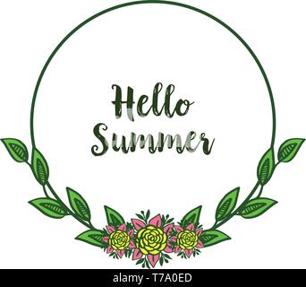 Vector Illustration Schriftzug Hallo Sommer für bunte Bouqet frame Hand gezeichnet Stock Vektor