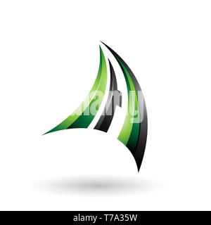 Vector Illustration von Grün und Schwarz Dynamische 3D-Fliegen Schreiben eine isoliert auf weißem Hintergrund Stockfoto