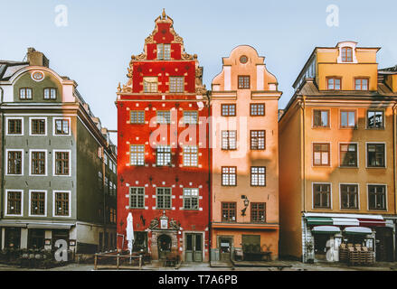 Stortorget in Stockholm bunte Häuser Architektur Stadtbild Blick in Schweden Europa reisen Sehenswürdigkeit Stockfoto