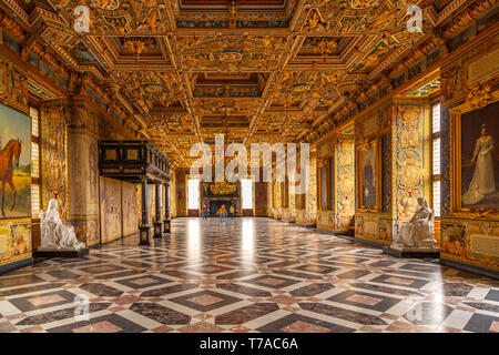 Innenraum des Grand Rittersaal Schloss Frederiksborg Stockfoto