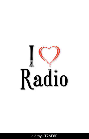 Ich liebe Radio. Ein rotes Herz auf weißem Hintergrund Stockfoto