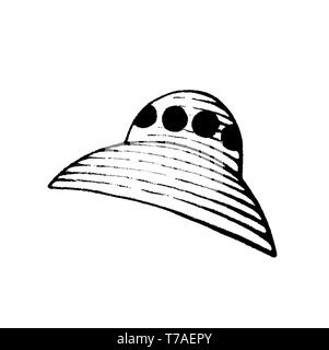 Vektor-Illustration eines Stils Notizbrett Tusche Zeichnung ein außerirdisches Raumschiff Stockfoto
