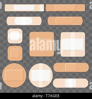 Behandlung aids medizinische Pflaster. Dressing Putze, wunde Kreuz verputzen Band und porösen Verband gipser Vector Illustration Stock Vektor