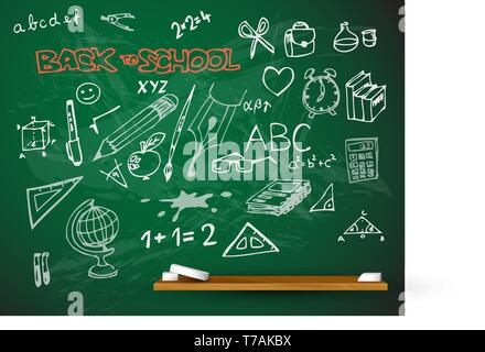 Vektor Schule blackboard Abbildung voller Kreide doodles Stock Vektor